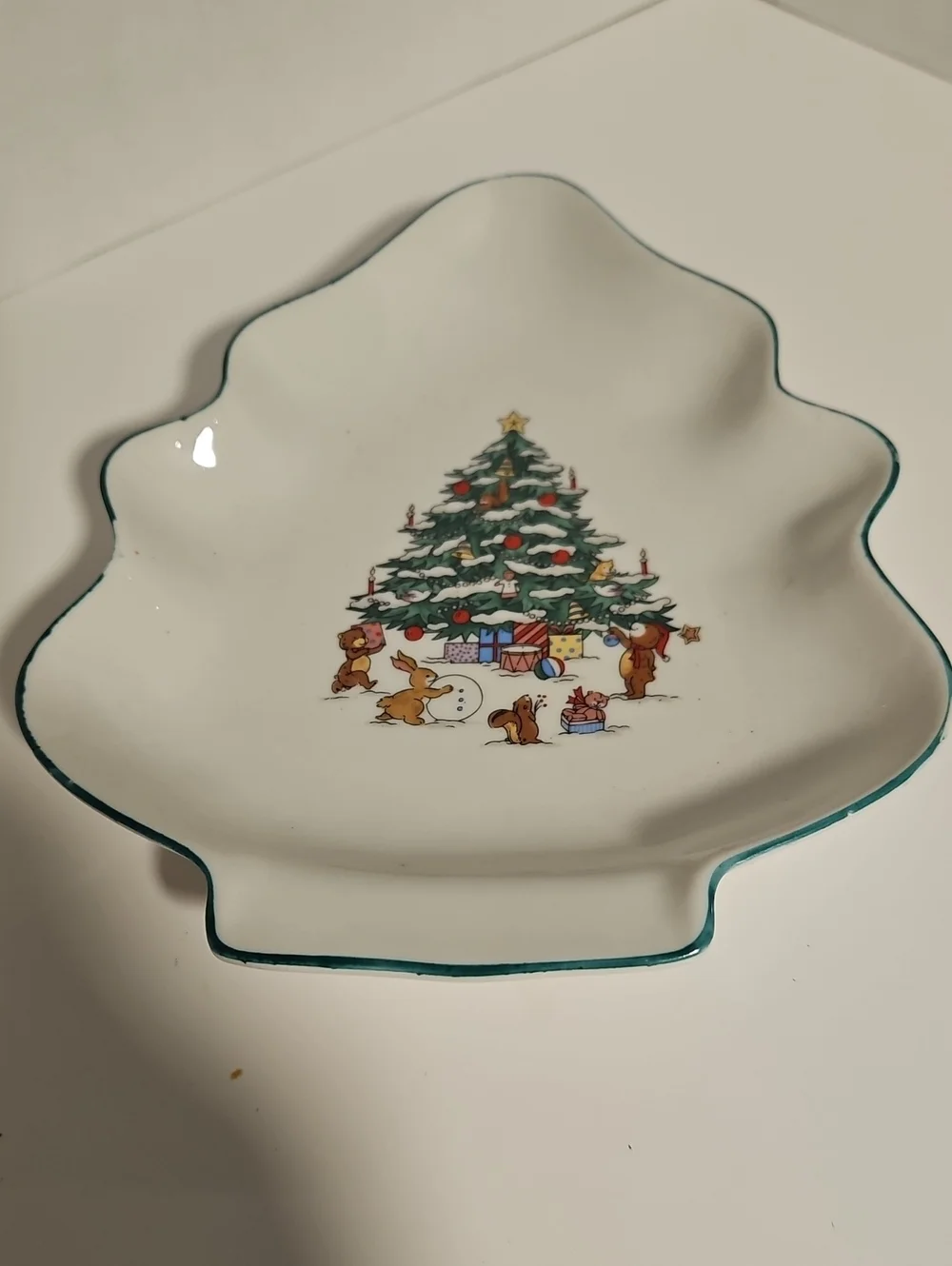 Festive Tree-Shaped Holiday Serving Dish - White with Green Trim